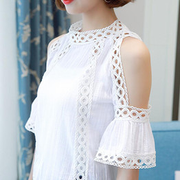 Blusas Plus size Women Blouses 2017 Summer Tops Fashion Shirt Women White Lace Blouse Hollow Out Chiffon Blouse Off Shoulder Top