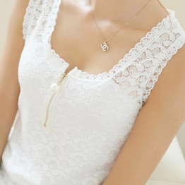 Blusas Femininas 2017 Summer Fashion Women Blouse Crochet Elegant Lace Blouses Sleeveless Black White Casual Shirts Tops Plus