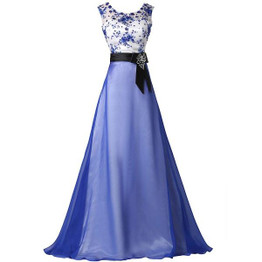 Blue Prom Dresses Grace Karin Chiffon Sleeveless Bow Sequin Vestidos Elegant Long Formal Gowns Dinner Elegant Party Dress Prom