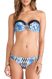 Blue Ethnic Underwired Bandeau Bikini Swimsuit - Two Piece Set