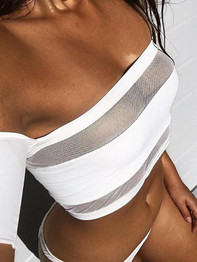 Pretty Sexy Veil Solid Color Off-Shoulder Two-Piece Bikini Swimwear