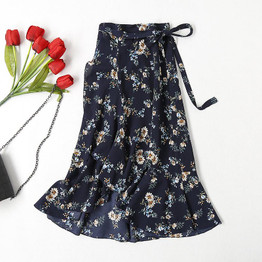 High Waist Asymmetrical Ruffle Boho Summer Skirts Womens Floral Print Wrap Bohemian Women Skirts Fashion 2018 Ladies Midi Skirt