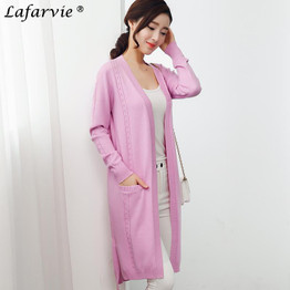 Lafarvie 2017 Autumn &amp; Winter Cashmere Blended Knitted Sweater Women Cardigan Standard Loose Solid Color Sweaters Female Jacket