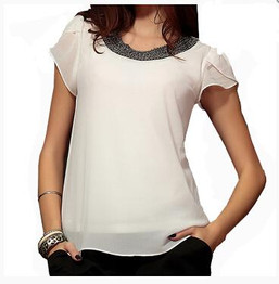 2017 Summer Fashion Chiffon Women tops sleeve shirt women casual blouse beading elegant blouse brief loose tops blusas femininas