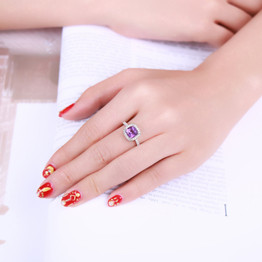 MoBuy MBRI039 Cushion Natural Gemstone Amethyst Rings 925 Sterling-Silver-Jewelry White Gold Plated Engagement/Wedding For Women