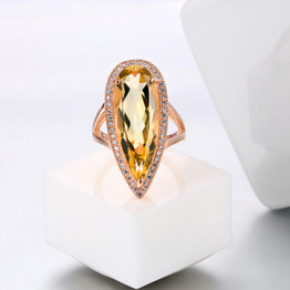MoBuy MBRI041 Luxury Natural Gemstone Citrine Stone Rings 925 Sterling Silver Rose Gold Plated Wedding S925 Jewelry For Women