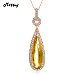 MoBuy MBNI042 Luxury Natural Gemstone Citrine Teardrop Necklace &amp; Pendant 925 Sterling Silver Rose Gold Plated Wedding Jewelry