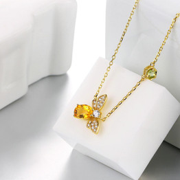 MoBuy MBNI015 Sweet Bee Natural Gemstone Citrine Necklace & Pendant 925 Sterling Silver 14K Yellow Gold Plated Fine Jewelry Gift
