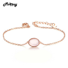 MoBuy MBHI023 Pink Natrual Gemstone Oval Rose Quartz Fine Bracelets &amp;Cuff 925 Sterling-Silver-Jewelry Rose Gold Plated For Women