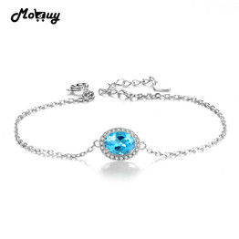 MoBuy MBHI019 Classic Natural Gemstone Oval Topaz Bracelets&amp;Bangles 925 Sterling-Silver Women Jewelry White Gold Plated Chain