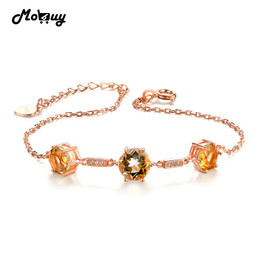 MoBuy MBHI025 Natural Gemstone 3pcs 6mm Citrine Bracelets &amp; Bangle 925 Sterling Silver Fine Jewelry Rose Gold Plated For Women