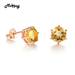 MoBuy MBEI027 Classic Simple Style Natural Gemstone Citrine Stud Earrings 925 Sterling-Silver-Jewelry Rose Gold Plated For Women