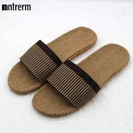 Mntrerm Spring 2017 Anti-slip Summer Indoor Slippers High Quality Linen Home Shoes Men Breathable Casual Flax Floor Slippers