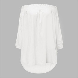 2017 Plus Size Women Blusas Sexy Off Shoulder Slash Neck Blouse Shirts Casual 3/4 Sleeve Bowknot Irregular Hem Loose Long Tops