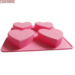 COOKNBAKE DIY Silicone Mold for Handmade Soap Cake 4 Holes Heart SSCM-001-23