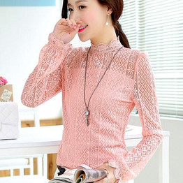 2015 Spring Autumn blusa feminina Elegant Sexy lace shirt Women long sleeve Brand Chiffon Blouse Women lace tops  95B 30