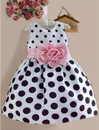 2015 New Popular Baby Kids Girls Summer Clothes Dresses Party Sleeveless Polka Dot Flower Gown Formal Dress 2 3 4 5 6 7 Years