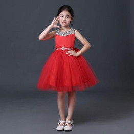 2015 New Arrival Little Girl Ball Gown Scoop Red Tutu Glitz Pageant Dress Sequin Flower Girls Dresses For Children Prom Gown