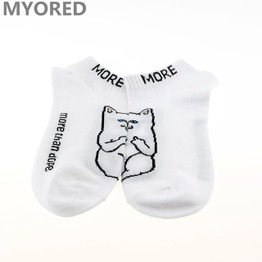 MYORED cartoon cat sock slippers Cotton Harajuku Cats Funny Socks Causal invisible Short ankle sock meias for men and women