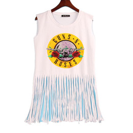 2018 Sexy Hot T Shirt Women GUNS N ROSES Print Crop Top T-shirt Women Cropped Tops Tassel Hollow Out Sleeveless Tee Shirt