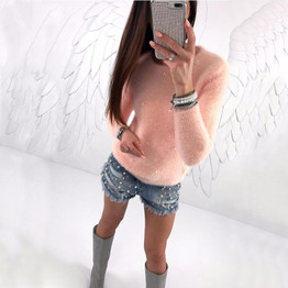 EMIR ROFFER Fashion Pearl Embroidery Women's Sweater Knitting O Neck Long Sleeve Autumn Winter Female Jumper Pullover Clothes