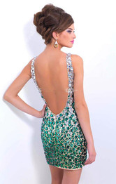 Emerald Green Crystal Rhinestones Cocktail Dresses 2017 Luxury Beaded Backless Mini Short Homecoming Dresses Party Prom Dress