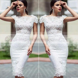 Elegant White Cocktail Dresses 2017 Lace Applique Cap Sleeve Knee Length Vestido de festa curto Short Christmas Prom Party Dress