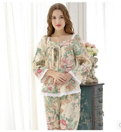 new spring high quality Pastoral style Pajama Sets Long Sleeve women Sleepwear autumn  Cotton Pajamas ,pijama feminino