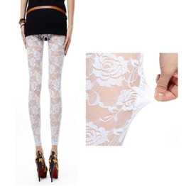 Fashion 1 Pair Leggings  Sexy Women Lady Rose Lace Elegant Through Leggings Pants Footless Black White Skinny Pants for women