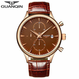 Mens Watches Top Brand Luxury GUANQIN Vintage Leather Strap Quartz Watch Fashion Casual Men Sport Wristwatch relogio masculino