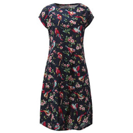 2017 Summer Autumn Women Casual Loose Cotton Linen Dress Blue Black birds Floral Print Vintage Dresses Female Plus Size Vestidos