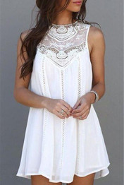 Casual Dresses for Woman 2017 Sleeveless Dresses Summer Fit Mini Beach Sexy Short White Lace Women Dress Plus Size