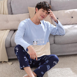 Casual Cotton Long Sleeve Cartoon panda Sleepwear Pajama Set For Men Lounge Homewear Pyjama Nightwear Home Clothes Autumn Winter