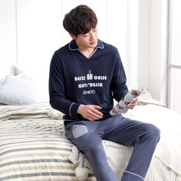 Casual 100% Cotton Long Sleeve Sleepwear Pajamas Sets for Men Lounge Homewear Pyjamas Homme Nightwear Home Clothes Autumn Winter