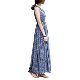 2017 Vintage Floral Print Women Summer Bohemia Sleeveless Dresses Boho Long Maxi  Beach Sundress Dress Vestidos Plus Size