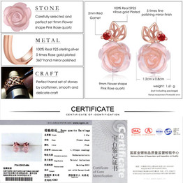 LAMOON FlowerRose Natural Pink Rose Quartz made with 925 Sterling Silver Jewelry Jewelry Set V033-1