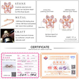 LAMOON Fine Jewelry Stud Earrings Bearfoot 925 Sterling Silver Pink 100% Natural Gemstone Rose Quartz Girls Lovely Earring EI040