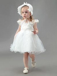 IYEAL Brand Toddler Girls Princess Baptism Dresses With Hat Baby Girl 1 Year Birthday Party Clothes Lace Christening Ball Gown