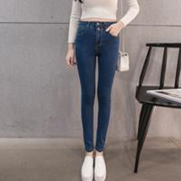 Autumn Women High Waist Jeans Casual Denim Skinny Warm Jeans Pencil Pants casual skinny denim pants slim female trousers