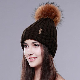 2016 Furtalk  Real Fur Hat Knitted Real Big  Raccoon  Pom Pom Hat Women Winter Hat