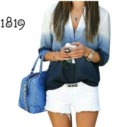 2017 New Women Chiffon Blouse Summer Ladies Tops Casual V Neck Blouses Loose Shirts Gradual Change Shirt Long Sleeve Blusas