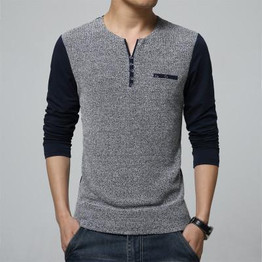 2017 New fashion casual striped patchwork cotton t-shirt geometric long sleeved t shirt o neck T-shirt print t shirt men