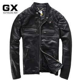 2017 New Men's Motorcycle Genuine Leather Jackets Fashion Black Cowhide Biker Leather jacket Winter Coats