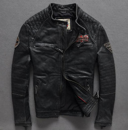 2017 New Men's Genuine Leather Motorcycle Jacket Male Black 100% Cowhide Bomber biker Jacket Winter Coats M-XXXL