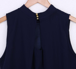 Casual Tank Shirt Chiffon Blouse Solid Navy Blue Fashion Women Summer Vest Top Sleeveless Shirt Blouse