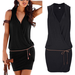 Casual Sexy Deep V-neck Women Dress Summer Dresses For Woman Vestido Boho Beach Sundress With Belt