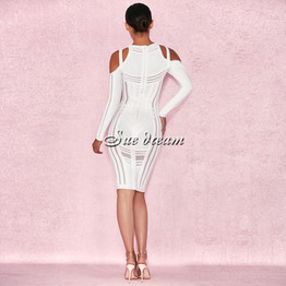 2017 Autumn new women long sleeve o neck bandage dress sexy bodycon hollow out celebrity party elegant white dresses vestidos