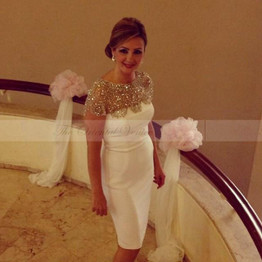 Sparkly Crystal Beaded White Short Cocktail Dresses 2017 Robe de soiree Cheap Knee Length Dress Vestido coquetel Party Gowns