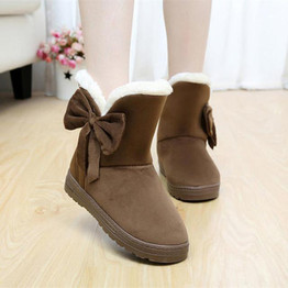2016 NEW Women Boots Warm Winter Snow Boots Suede Ankle Boots Female Bowtie Thick Plush Inside Shoes Botas Mujer