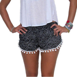 2016 Fashion Women BeachTassel Casual Cheap Elastic High Waist Floral Shorts Summer Style Pantalones Cortos Mujer Feminino